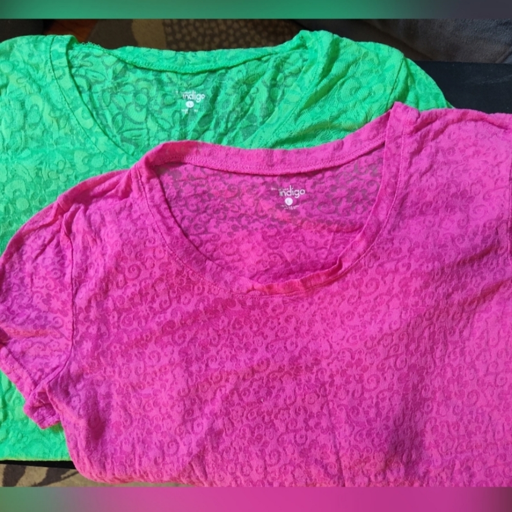 Sheer lace tshirts (Set of 2, one pink, one green)